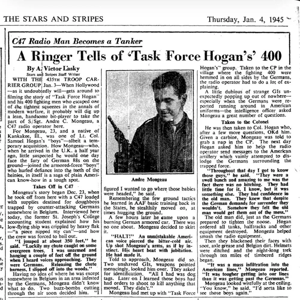 Article Stars and Stripes sur le S/Sgt André Mongeau, opérateur radio Task Force Hogan