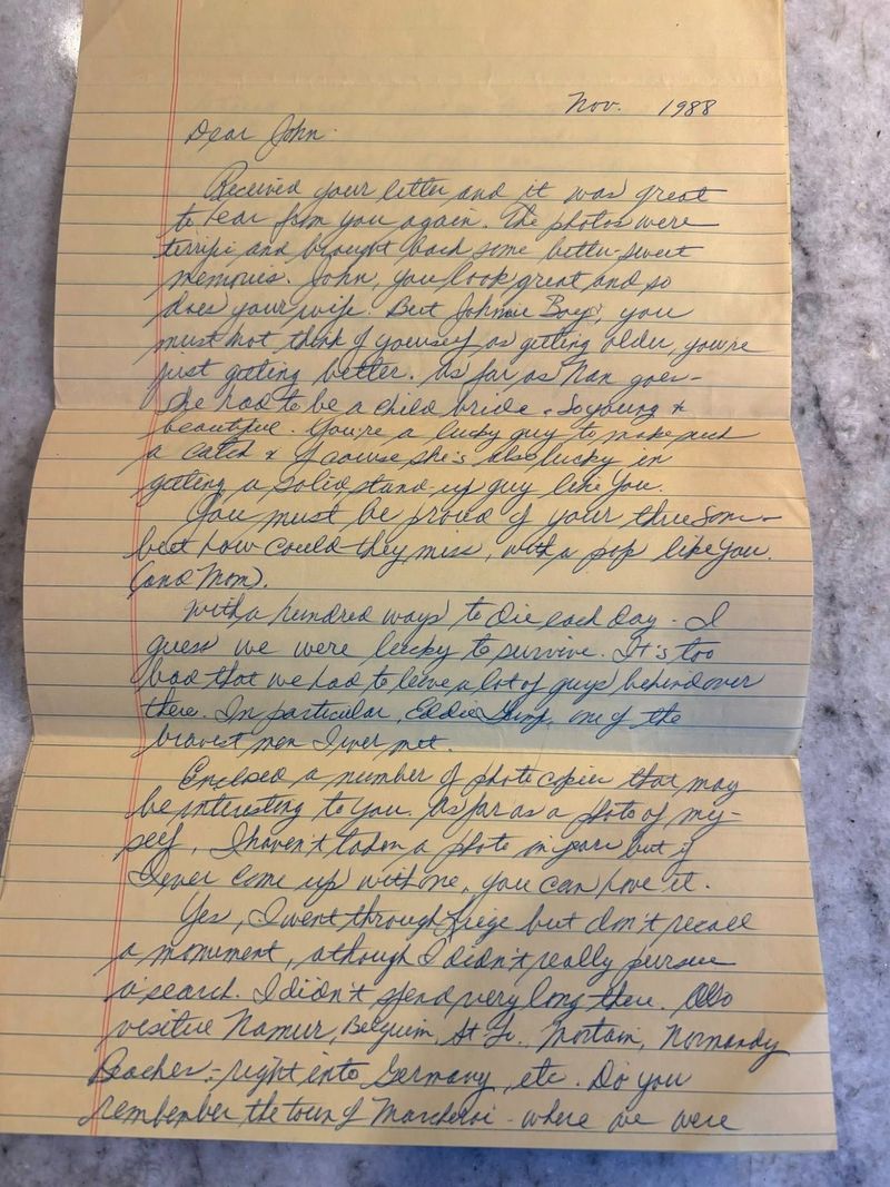 Lettre de novembre 1988 d'un camarade vétéran — page 1