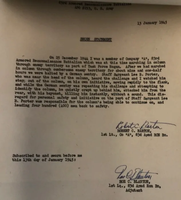 Citation officielle de Lee Brenson Porter, héros de l'évasion de la Task Force Hogan, page 2